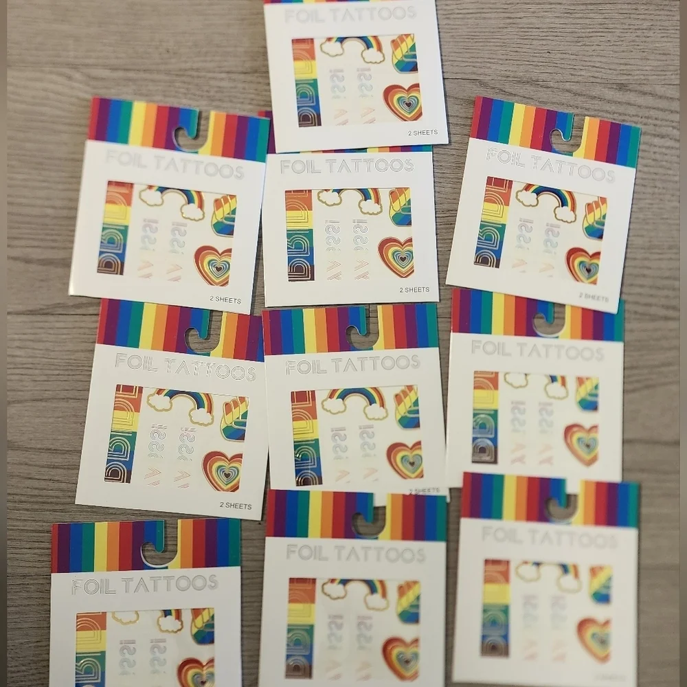 10x Rainbow Foil Tattoos - 2 Sheets EACH New